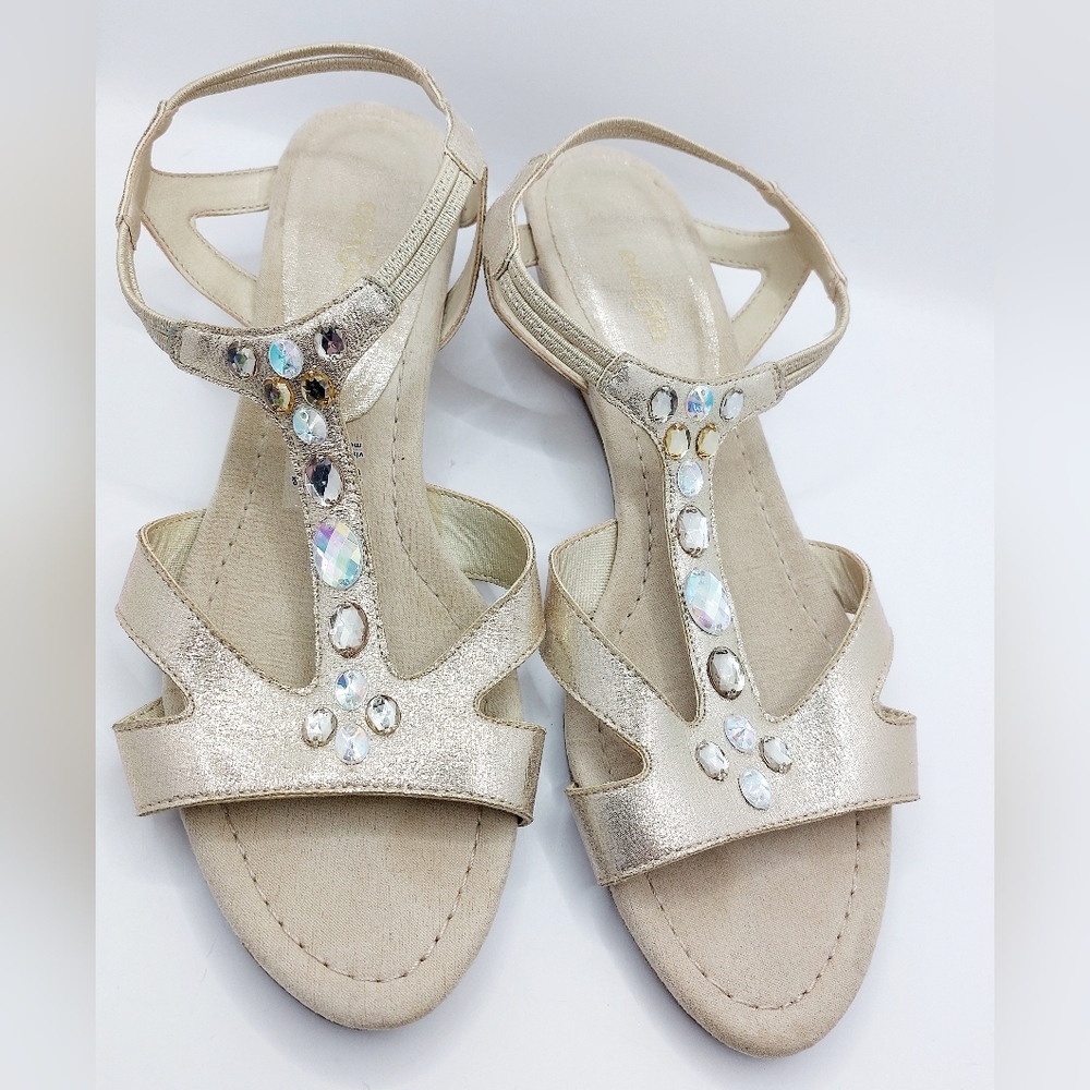 East 5th Women's Dress‎ Sandals Size 10M Champagne Gold Jewel